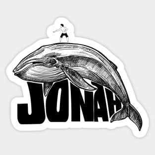 Jonah surfing a whale, funny meme black text Sticker